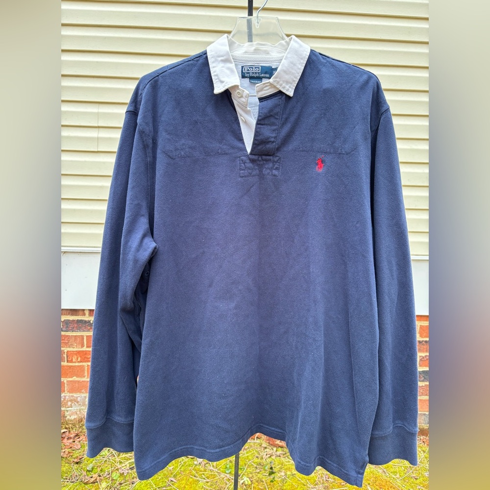 Ralph Lauren Men's Navy and White Long Sleeve Shirt vintage cotton quilted inter